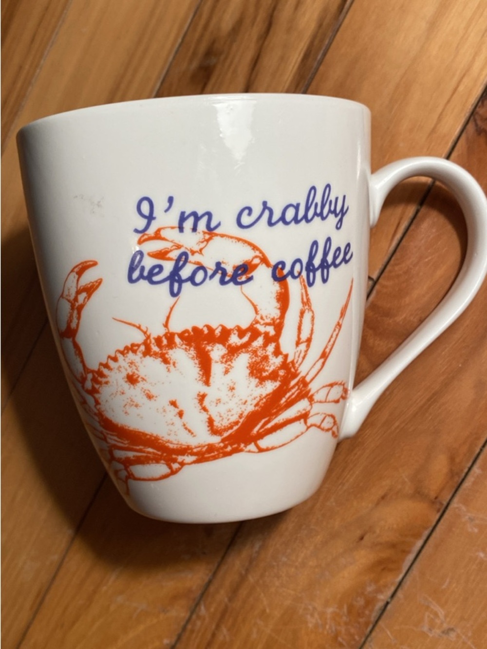Pfaltzgraff White Mug with Orange Crab and Blue Script